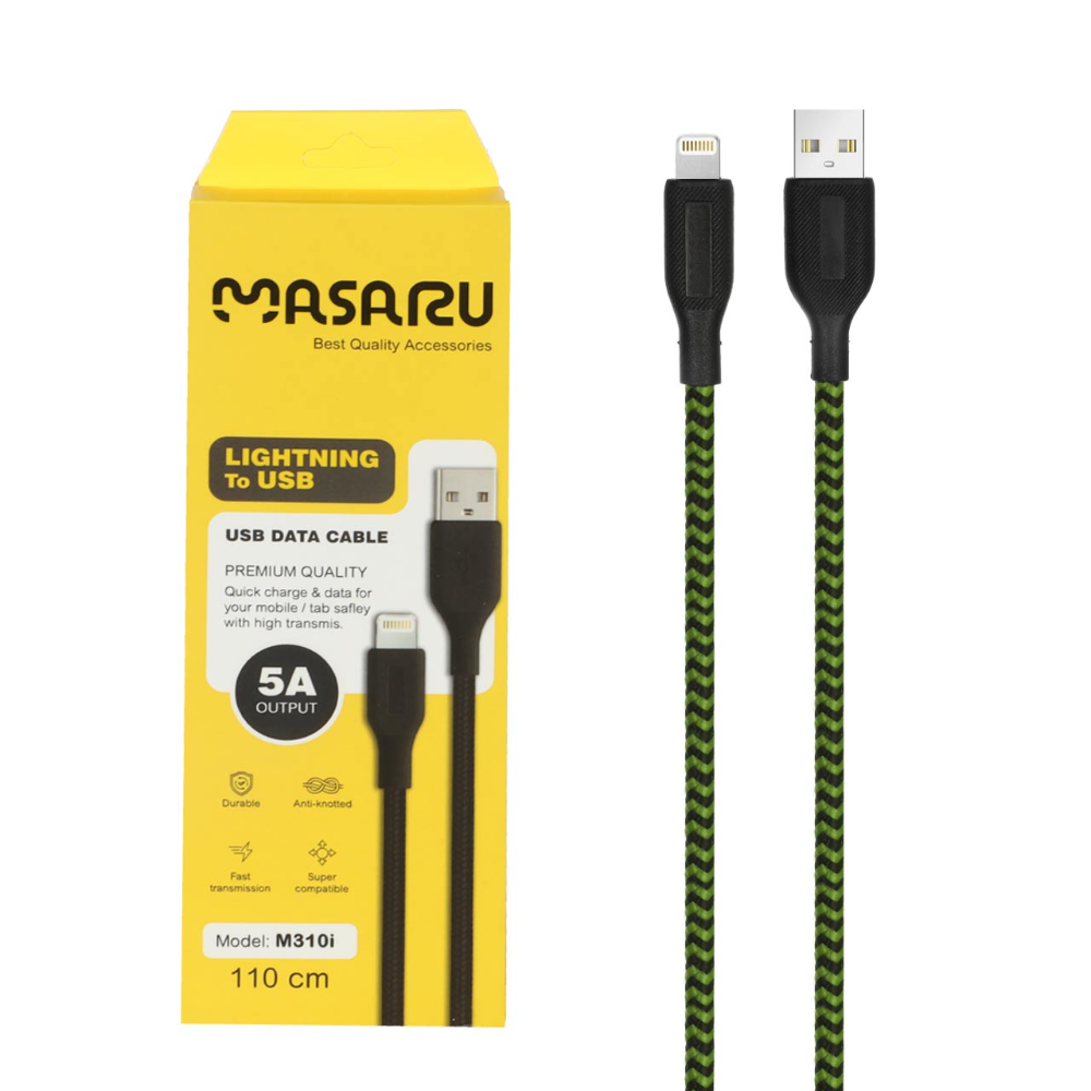 1699606 کابل شارژ 1.1 متری فست آیفون Masaru مدل M310i - مشکی سبز - Image 1